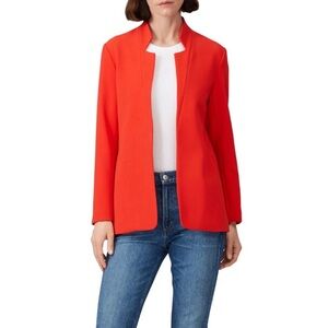 Of / Mercer Clarkson Red Crepe Open Front Longline Collar Blazer Made in The USA
